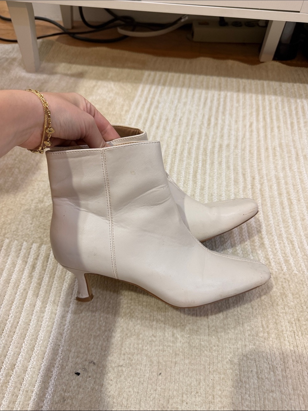 Journee Collection White Leather Pointed Toe Ankle Boots